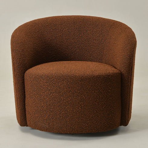 Everitte Bouclé Swivel Barrel Chair - Brown Modern Swivel Chair | Swivel Accent Chairs | Kinwell Furniture | Swivel Armchairs
